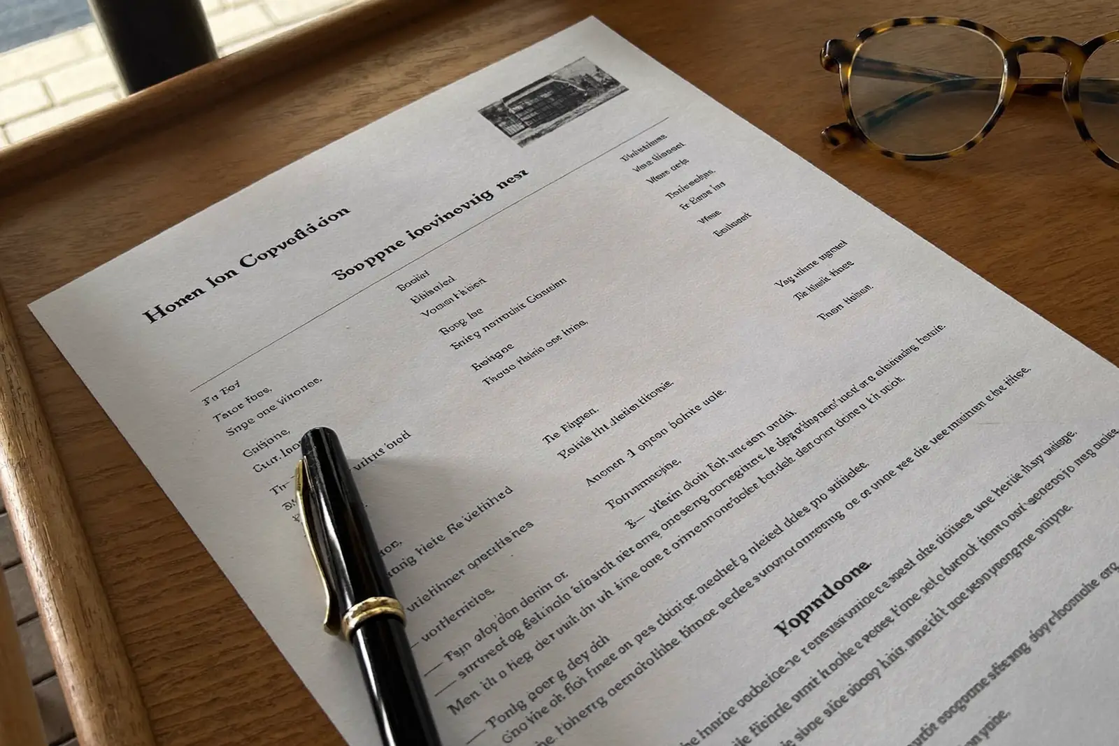 A window quote document on a desk with a pen and reading glasses